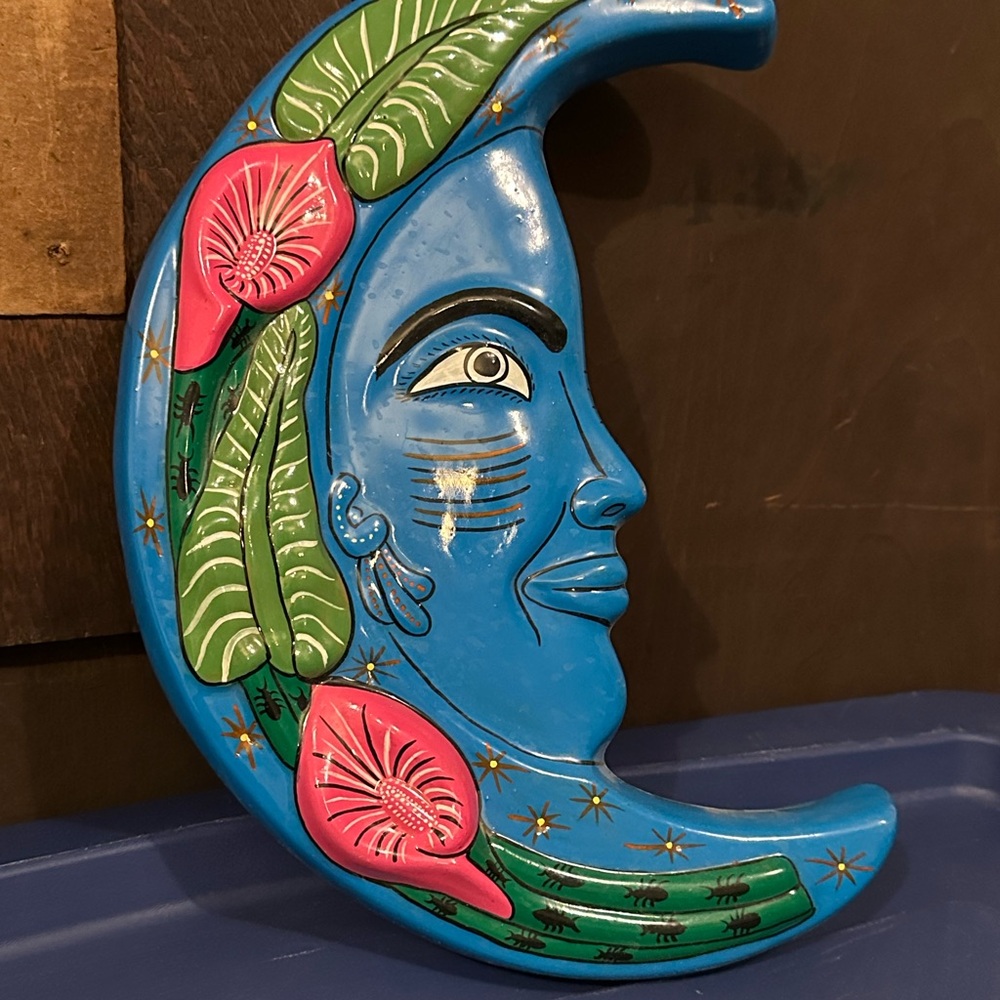 Clay outdoor painted moon